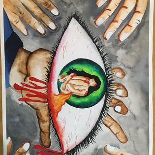Student painting of an eye with a child in the iris